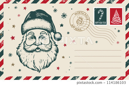 Christmas mail, postcard, hand drawn illustration.	 114186103