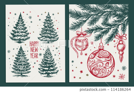 Christmas set in sketch style. Hand drawn illustration.	 114186264