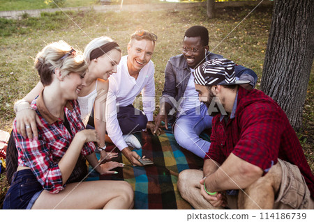 Friends at the park making a picnic 114186739