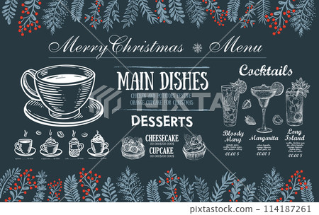 Christmas menu, food flyer, restaurant menu. Template design. Christmas menu, food flyer, restaurant menu. Template design. 114187261