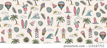 Summer pattern, hand drawn illustration. Summer pattern, hand drawn illustration. 114187731