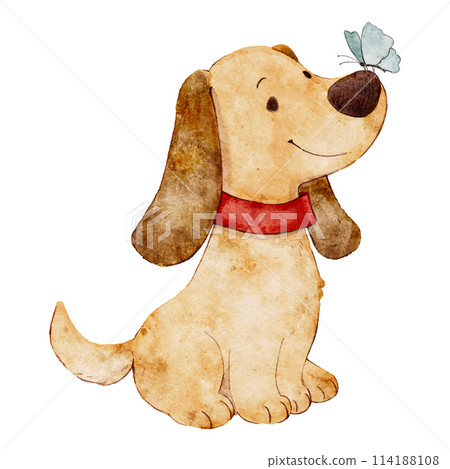水彩風格可愛的小狗手繪插圖 水彩風格可愛的小狗手繪插圖 114188108