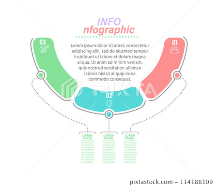 Infographics with icons for business, Finance, project, plan, or marketing. 3 stages Infographics with icons for business, Finance, project, plan, or marketing. 3 stages 114188109