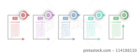 5 stages of development, improvement or training. Infographics with visual action icons for business, finance, project, plan or marketing 5 stages of development, improvement or training. Infographics with visual action icons for business, finance, project, plan or marketing 114188110