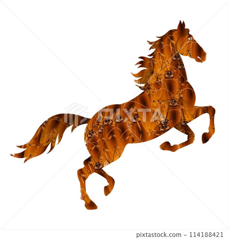 Horse with autumn leaves isolated on white background. Horse with autumn leaves isolated on white background. 114188421