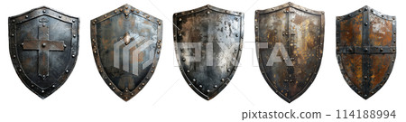 Transparent background, 5 types of rusty shields, Kite Shield 114188994
