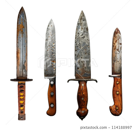 透明背景，4種生鏽的匕首，刀子 114188997