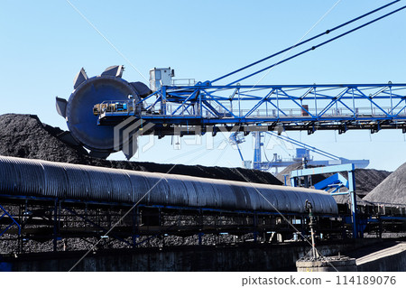 Coal Terminal, Stacker Reclaimer Bucket Wheel Machine. Coal Terminal, Stacker Reclaimer Bucket Wheel Machine. 114189076