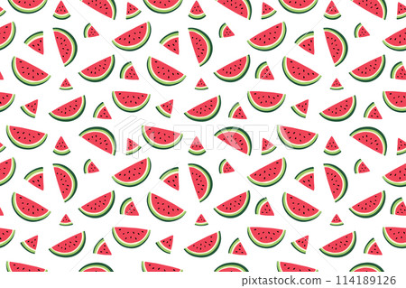 Watermelon Slices Summer Seamless Pattern. Flat Style Doodle Vector Illustration on White Background 114189126