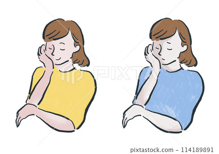 Sad woman (blue), happy woman (orange) 114189891