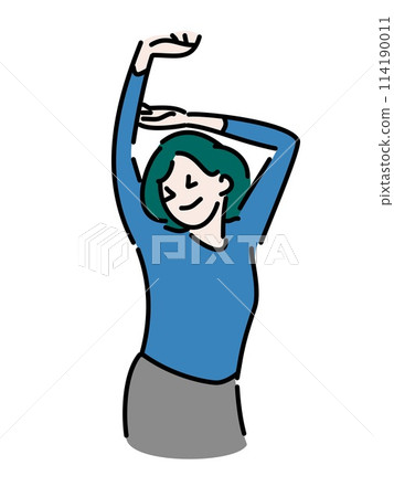 一個女人舉起雙手伸展身體 114190011