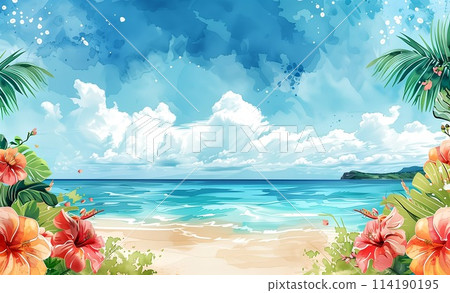 芙蓉花和藍色的大海 114190195