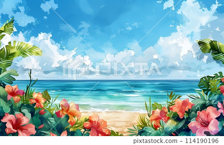 芙蓉花和藍色的大海 芙蓉花和藍色的大海 114190196