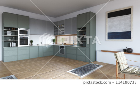 3d Illustration of green modern kitchen 114190735