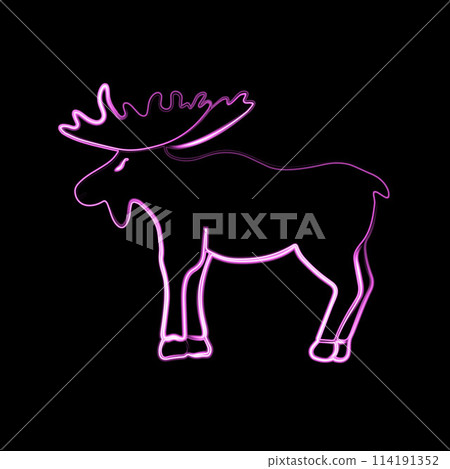 Vector illustration of moose with neon effect. 114191352