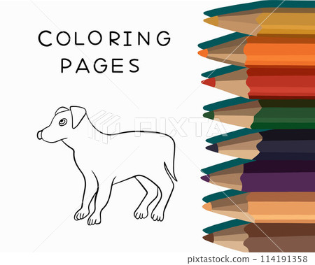 Vector isolated illustration of a dog coloring page. 114191358