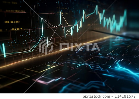 market graphs, monitor. Generative AI. 114191572