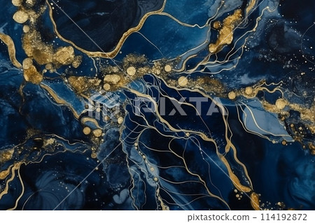 Dark blue bright texture of granite tiles, tiles. Generative AI. 114192872