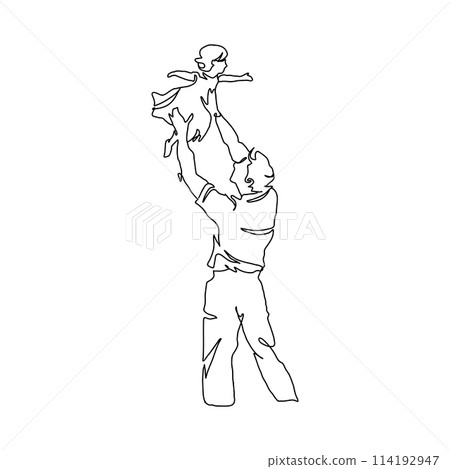 Continuous single drawn, one line dad and child, parent love kid, line art illustration for fathers day decoration 114192947