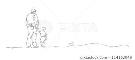 Continuous single drawn, one line dad and child, parent love kid, line art illustration for fathers day decoration 114192949