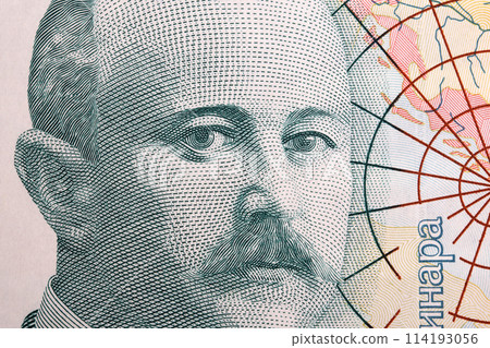 Jovan Cvijic a closeup portrait from Serbian money 114193056