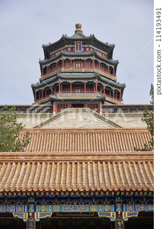 Tower of Buddhist Incense (Foxiangge) on the Longevity Hill of The Summer Palace, complex of gardens and palaces in Beijing, China Tower of Buddhist Incense (Foxiangge) on the Longevity Hill of The Summer Palace, complex of gardens and palaces in Beijing, China 114193491