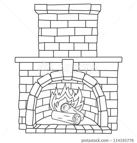 Home fireplace. Burning flame. Fire places. Black and white isolated on white background 114193776