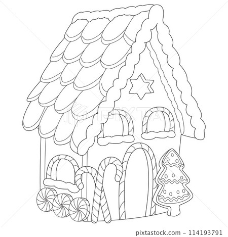 Christmas gingerbread house. Art therapy Coloring page Christmas gingerbread house. Art therapy Coloring page 114193791