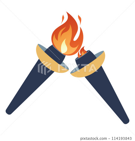 Ignition of a torch from another torch. Transfer of the Olympic flame. Lighted torch Ignition of a torch from another torch. Transfer of the Olympic flame. Lighted torch 114193843