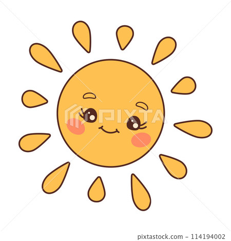 Yellow sun. Cute sun character icon Simple cartoon style design. isolated on White Background. Yellow sun. Cute sun character icon Simple cartoon style design. isolated on White Background. 114194002