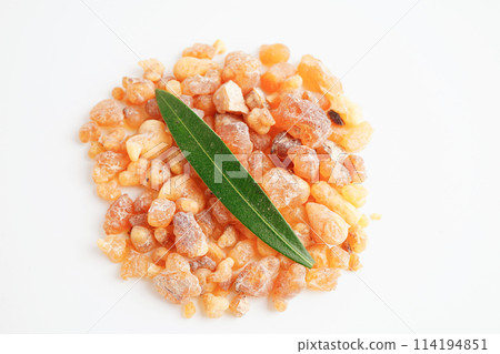 Frankincense or olibanum aromatic resin isolated on white background used in incense and perfumes. 114194851