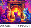 Three cats relaxing in front of a fireplace | Editing Adobe AI-generated images to clear copyright issues 114195077