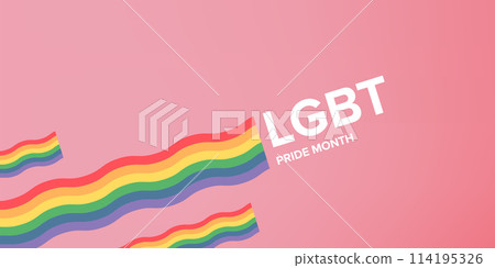 Happy pride month horizontal banner with pride color wave ribbon flag isolated on pink background. LGBT Pride month or pride day poster, flyer, invitation party card modern style design template. Happy pride month horizontal banner with pride color wave ribbon flag isolated on pink background. LGBT Pride month or pride day poster, flyer, invitation party card modern style design template. 114195326