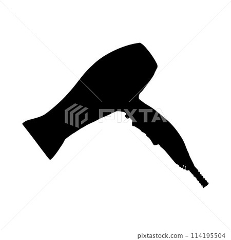 Hairdryer icon, black vector icon isolated. Silhouette for your design, logotype, postcard, label. Hairdryer icon, black vector icon isolated. Silhouette for your design, logotype, postcard, label. 114195504