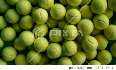 Sports equipment on grass Tennis balls on a green surface 114195704