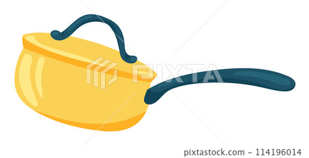 Deep frying pan with lid in flat design. Kitchenware for cooking meal. Vector illustration isolated. 114196014