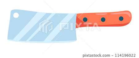 Chef knife in flat design. Chopper cleaver knife with big metallic blade. Vector illustration isolated. 114196022