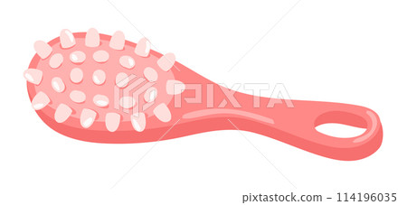 Massage brush in flat design. Pink anti cellulite therapy accessory. Vector illustration isolated. Massage brush in flat design. Pink anti cellulite therapy accessory. Vector illustration isolated. 114196035