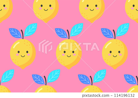 pattern smiling lemon cartoon style pattern smiling lemon cartoon style 114196132