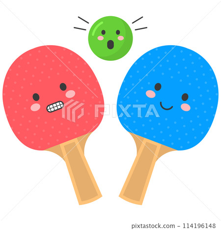 Set of Ball Ping-pong bat smiling cute 114196148