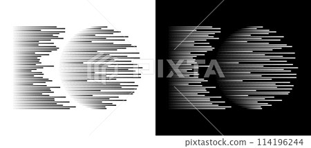 Dynamic parallel lines in circle. Abstract art geometric background for logo or icon. Black shape on a white background and the same white shape on the black side. Dynamic parallel lines in circle. Abstract art geometric background for logo or icon. Black shape on a white background and the same white shape on the black side. 114196244