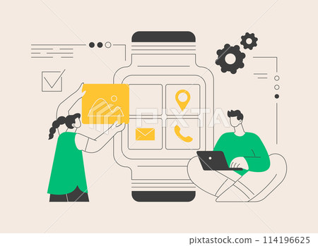 Smartwatches mobile apps development abstract concept vector illustration. Smartwatches mobile apps development abstract concept vector illustration. 114196625