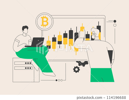 Cryptocurrency trading desk abstract concept vector illustration. 114196688