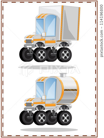 A set of funny trucks. Isolated on white background. Vector illustration. A set of funny trucks. Isolated on white background. Vector illustration. 114196800