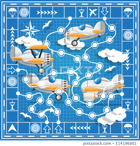 A board game on the airplanes theme. Vector illustration. A board game on the airplanes theme. Vector illustration. 114196801