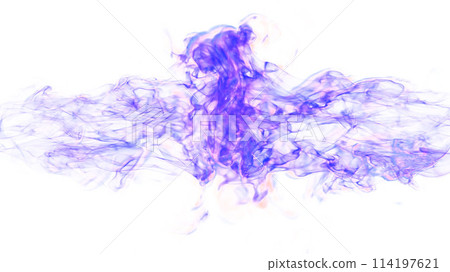 3d illustration. Tongues of lilac flame collide from opposite sides on a white background. 114197621