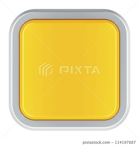 Yellow web push button, square. Front view, 3D rendering 114197887