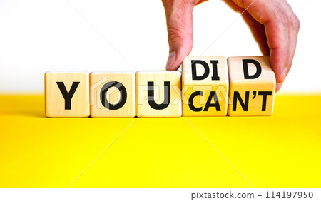 You can not or did it symbol. Concept word You did or You can not on beautiful wooden cubes. Beautiful white background. Businessman hand. Business and you did or can not concept. Copy space. You can not or did it symbol. Concept word You did or You can not on beautiful wooden cubes. Beautiful white background. Businessman hand. Business and you did or can not concept. Copy space. 114197950