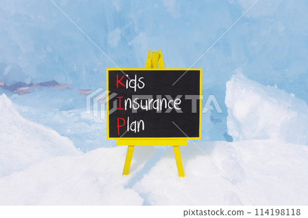KIP kids insurance plan symbol. Concept words KIP kids insurance plan on beautiful yellow blackboard. Beautiful blue ice background. Business KIP kids insurance plan concept. Copy space. KIP kids insurance plan symbol. Concept words KIP kids insurance plan on beautiful yellow blackboard. Beautiful blue ice background. Business KIP kids insurance plan concept. Copy space. 114198118