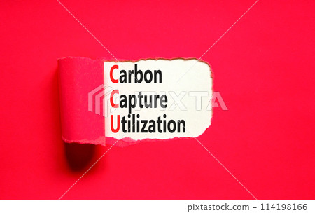 CCU Carbon capture utilization symbol. Concept words CCU Carbon capture utilization on beautiful paper. Beautiful red background. Business ecological Carbon capture utilization concept. Copy space. 114198166